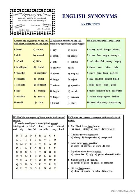 english synonyms exercises.